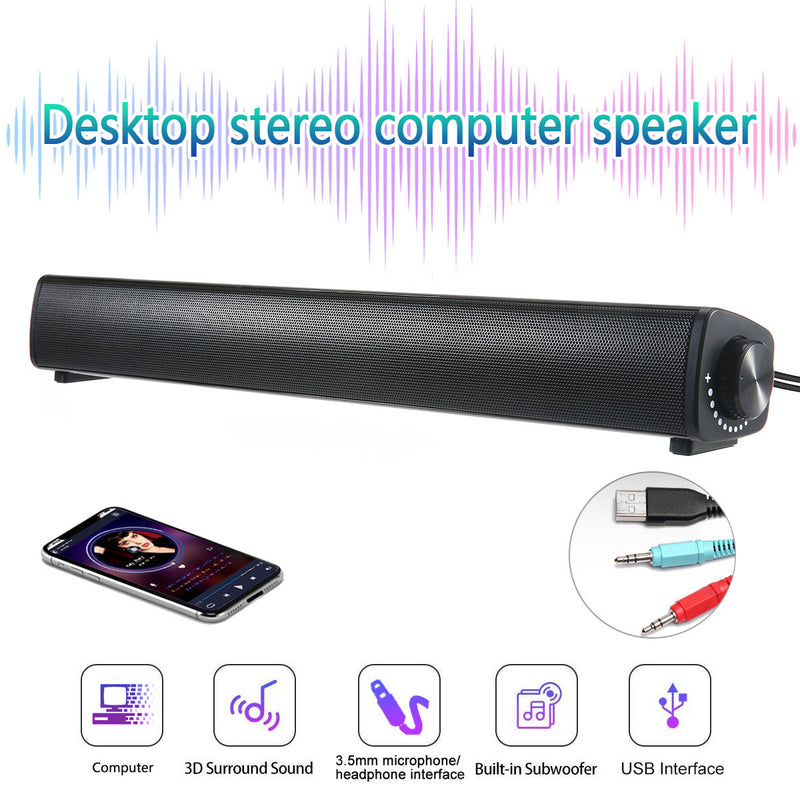 4D Computer Speaker Bar Stereo Sound subwoofer Bluetooth Speaker For Macbook Laptop Notebook PC Music Player Wired Loudspeaker