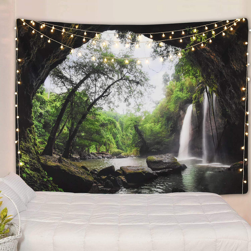 Cave Waterfall Hippie Wall Tapestry