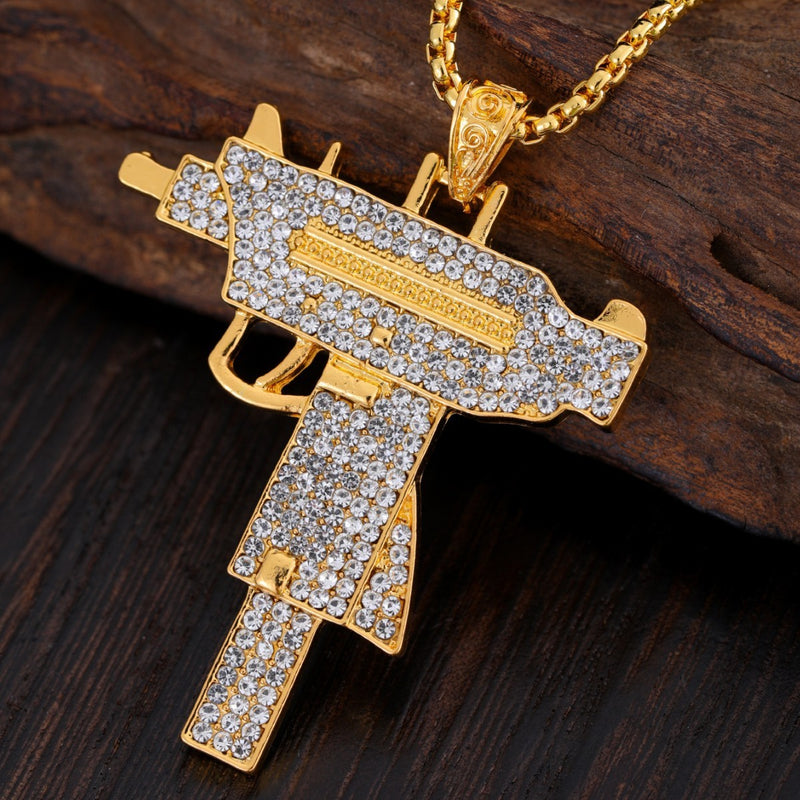 Full Diamond Uzi Gun Pendant Necklace – Bold Statement