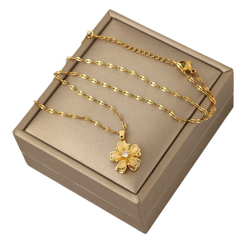 Rotating Opal Flower Pendant Necklace