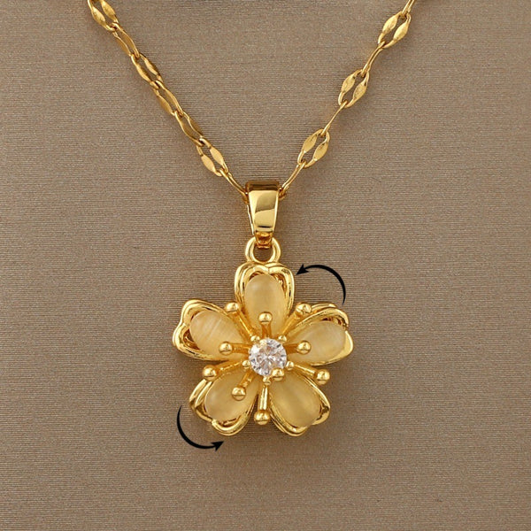 Rotating Opal Flower Pendant Necklace