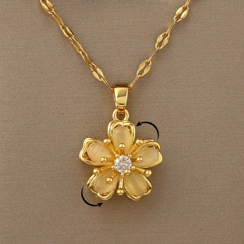 Rotating Opal Flower Pendant Necklace