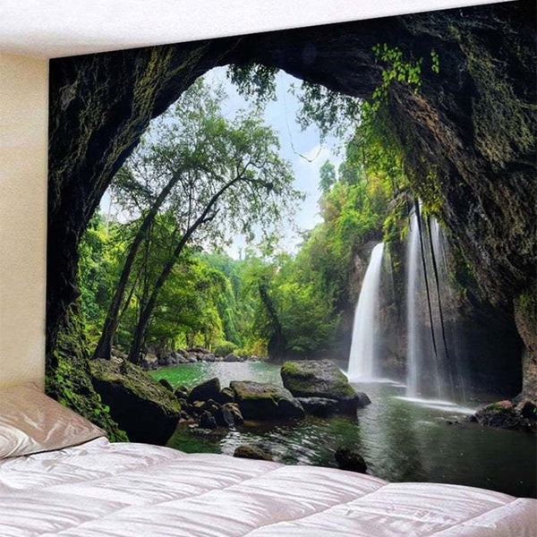 Cave Waterfall Hippie Wall Tapestry