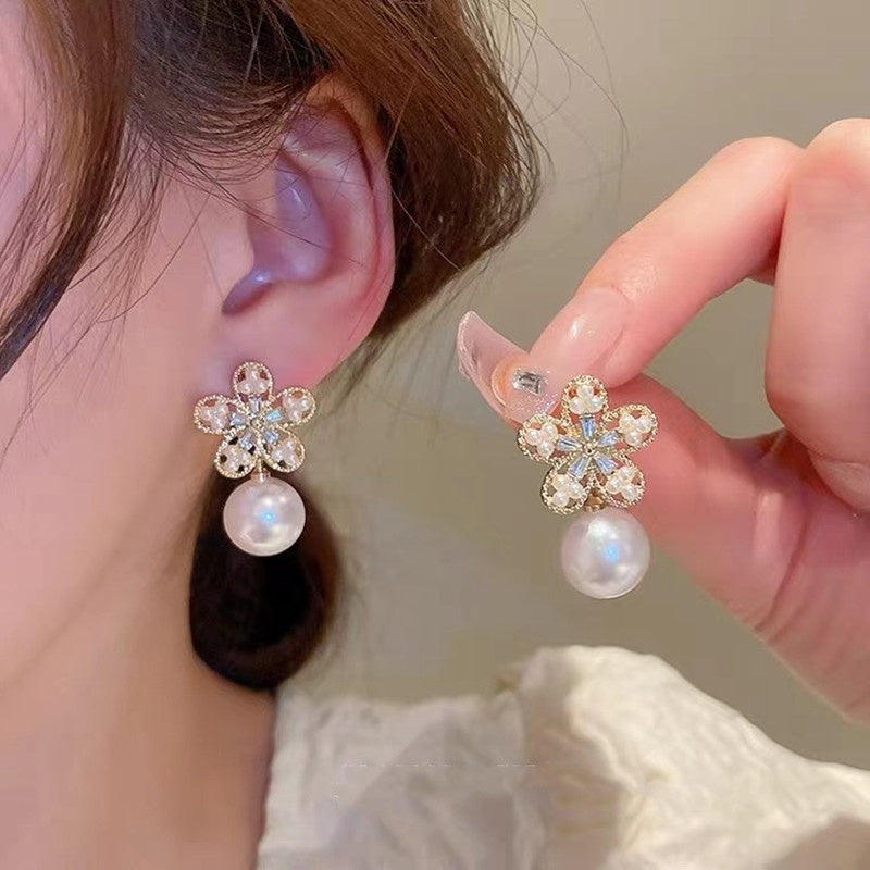 Silver Pearl Flower Earrings – Sweet Fashion