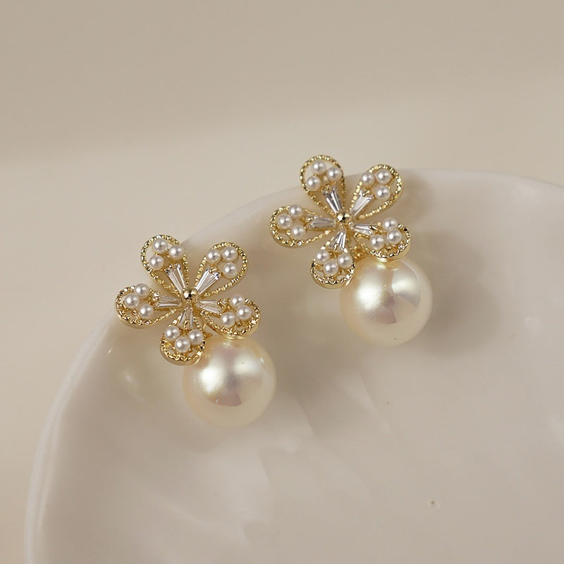 Silver Pearl Flower Earrings – Sweet Fashion