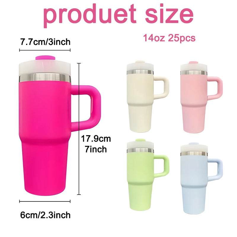 25PCS 14oz White Sublimation Tumblers with Handles & Lids