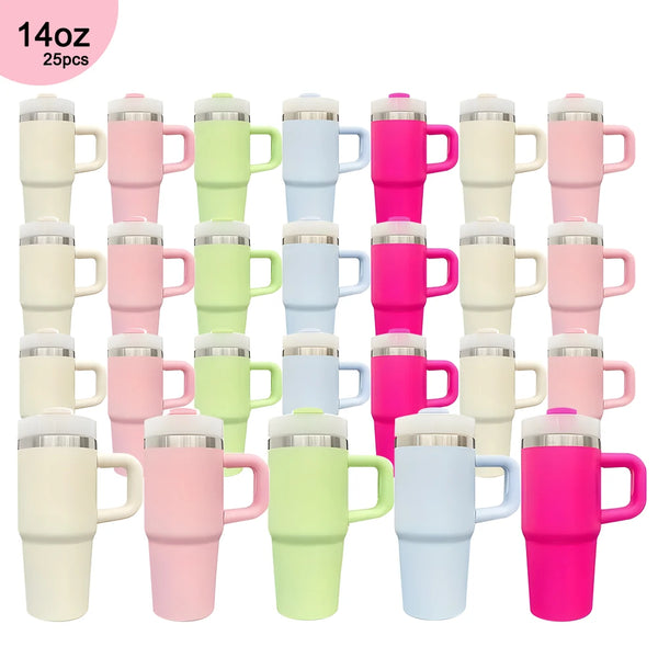 25PCS 14oz White Sublimation Tumblers with Handles & Lids