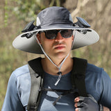 Solar Charging Fan Large Brim Hat Summer Outdoor Sun Hat Men&#039;s Mountaineering Fishing Hat
