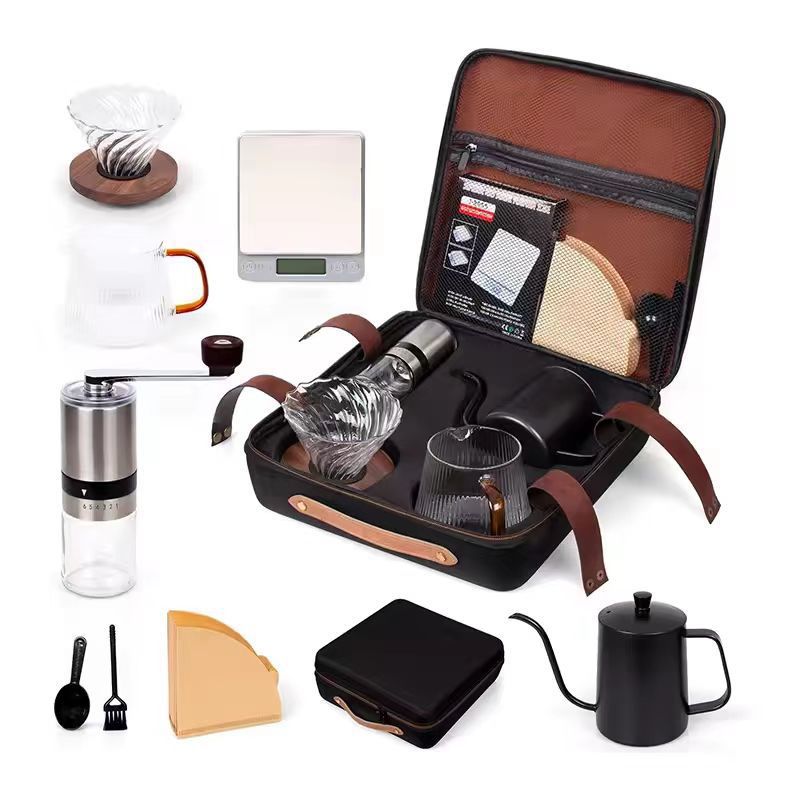 Hand Brewed Coffee Suit Coffee Gift Box Outdoor Portable Coffee Pot Suit Travel Coffee Machine Grinder Gift