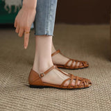 2025 Summer Bohemian Retro One-Line Buckle Toe-Toe Braided Sandals Women&#039;s Flats Low-Heeled Cut Out Roman Shoes
