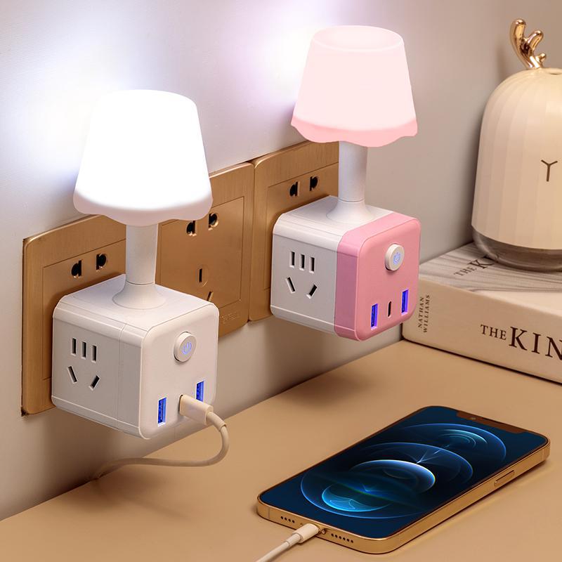 Intelligent Voice Colorful Night Light Multifunctional Rubik&#039;s Cube Socket Conversion Plug Bedroom Bedside Lamp Patch Board