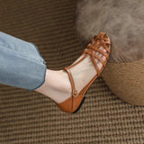 2025 Summer Bohemian Retro One-Line Buckle Toe-Toe Braided Sandals Women&#039;s Flats Low-Heeled Cut Out Roman Shoes
