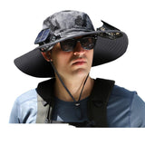 Solar Charging Fan Large Brim Hat Summer Outdoor Sun Hat Men&#039;s Mountaineering Fishing Hat