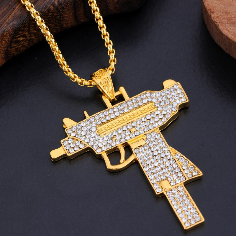 Full Diamond Uzi Gun Pendant Necklace – Bold Statement
