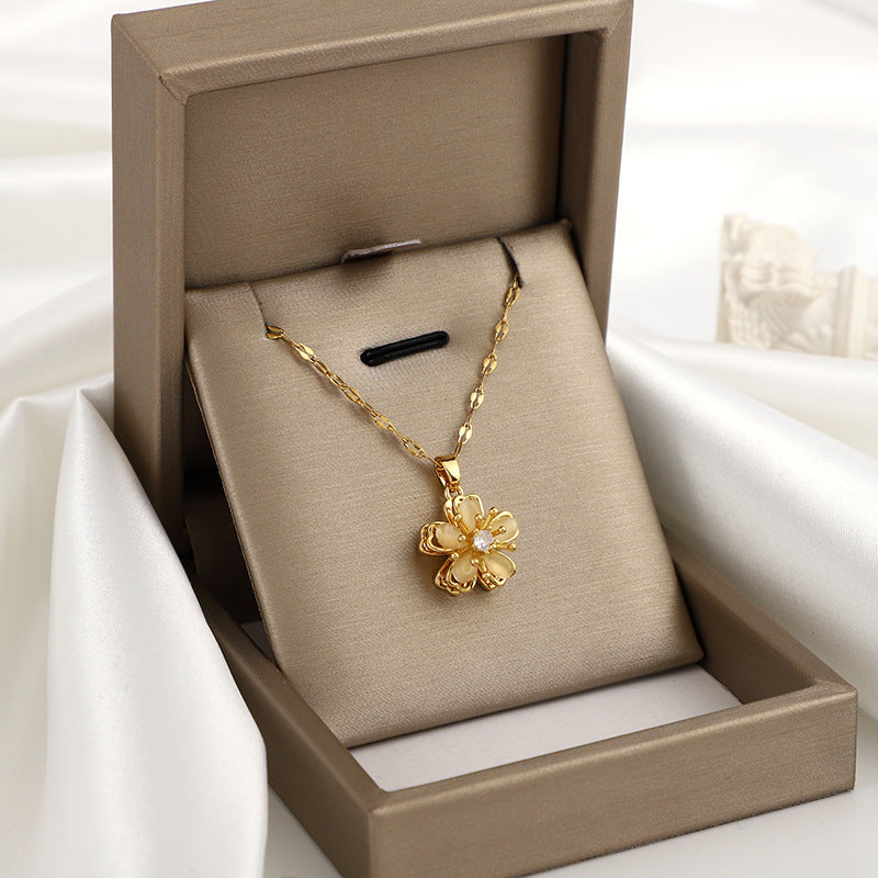 Rotating Opal Flower Pendant Necklace